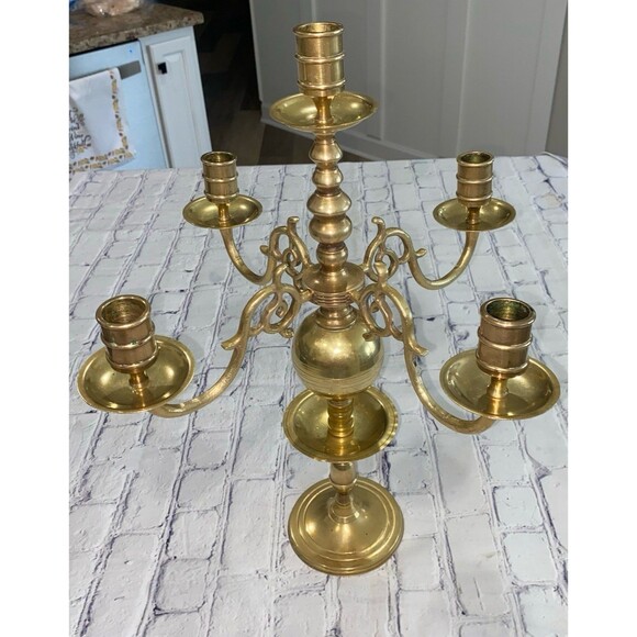 Vintage Dutch Brass Bronze Candelabra Holds 5 Candles - Picture 2 of 11